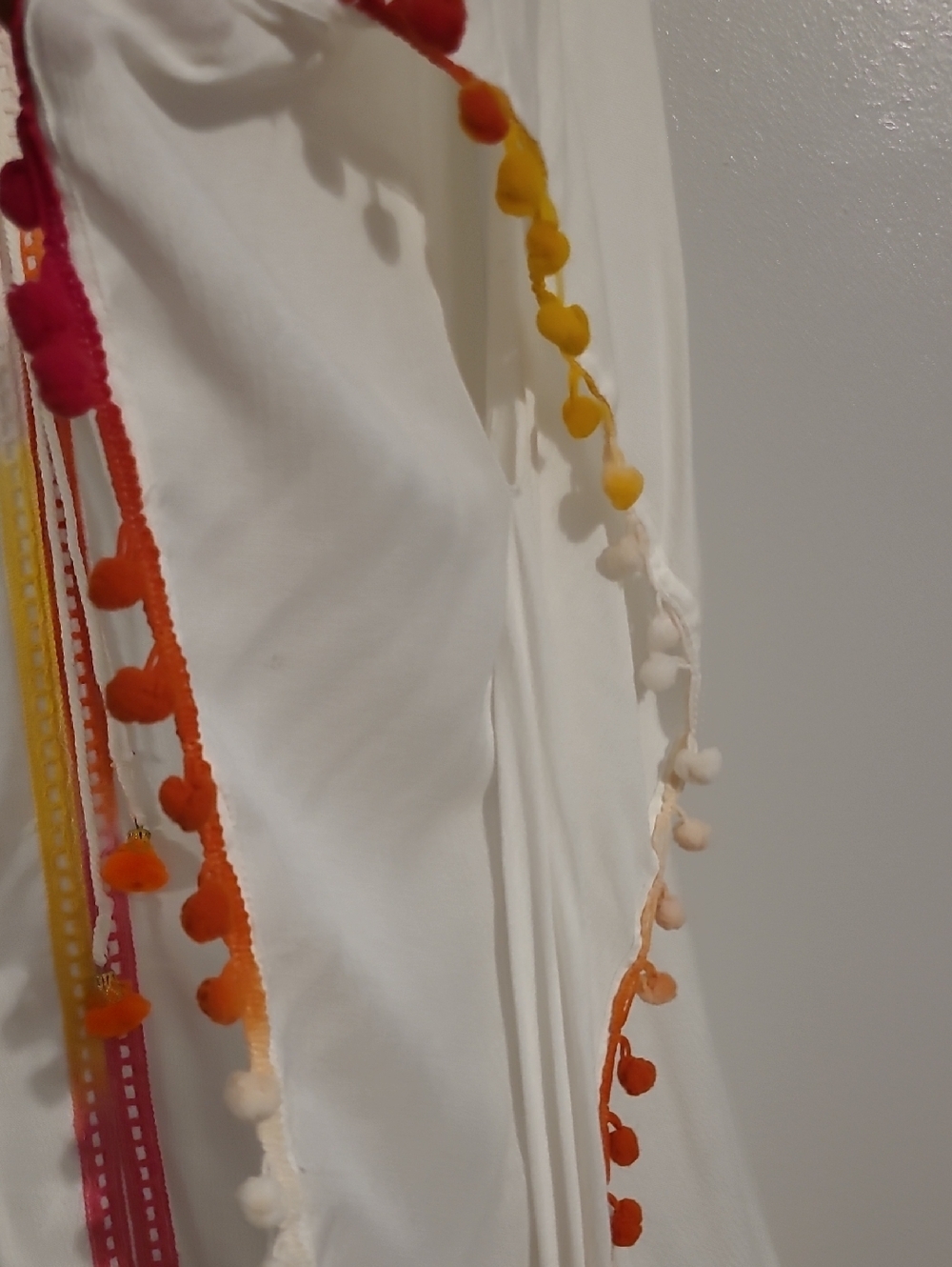 Violet Sky White Kaftan Kimono Beach Swimsuit Cover-up Colorful PomPoms XL - Picture 8 of 12